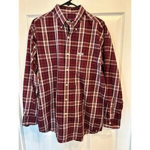 Vintage Chaps Ralph Lauren Men’s Medium Plaid Long Sleeve Shirt - Maroon/White